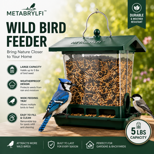 METABRYLFI™ Premium Hopper Wild Bird Feeder – Large Capacity Weatherproof Hanging Bird Feeder