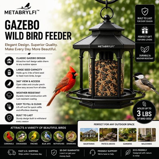 METABRYLFI™ Signature Gazebo Wild Bird Feeder – Premium Weatherproof Hanging Bird Feeder