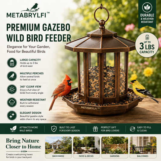 METABRYLFI™ Premium Gazebo Wild Bird Feeder – Large Capacity Weatherproof Hanging Bird Feeder